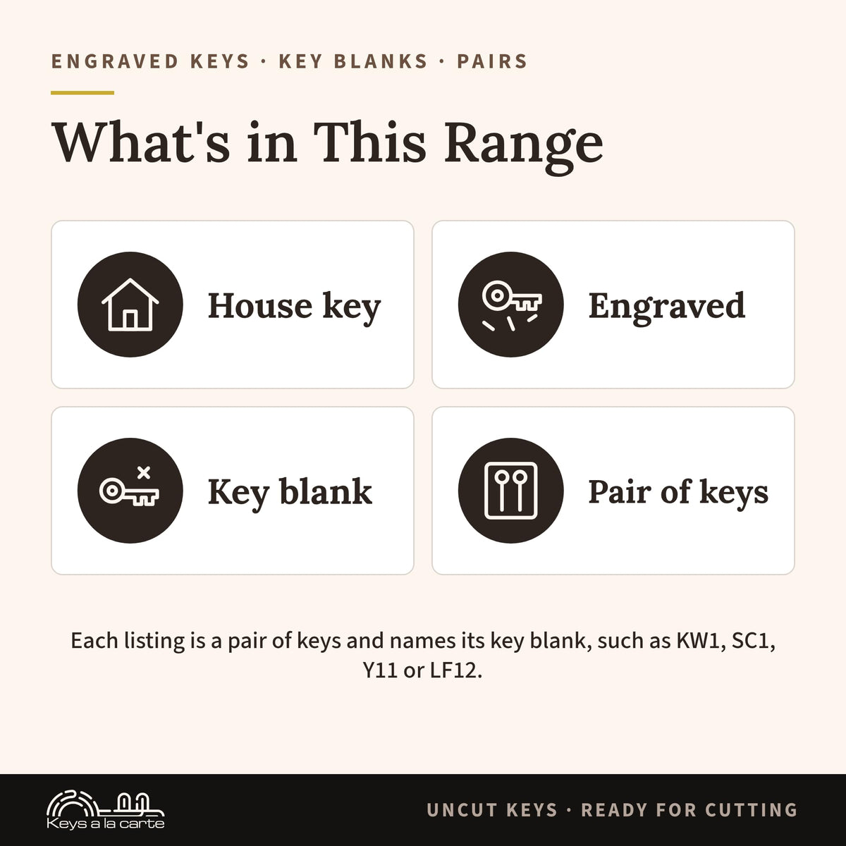 KEYSALACARTE range of key blanks, engraved keys and key pairs